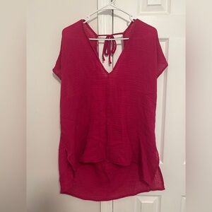 Women's Pink V-Neck Top